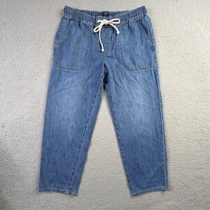 J.Crew Denim Drawstring Wide Leg Pants Medium Wash Blue Cotton BX538 Womens 30